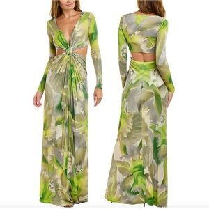 Halston Jen V-Neck Draped Gown